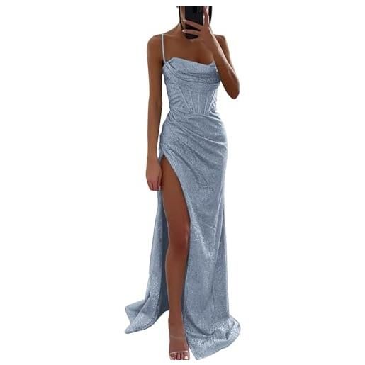 Generic abito lungo con brillantini e glitter, vita alta slim fit con schiena scoperta in pelle, vestito da sera donna con spalline sexy per capodanno