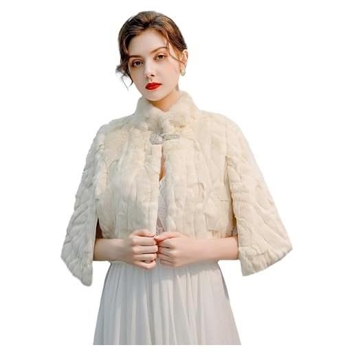 Lifup donna scialle stola pelliccia sintetica sciarpa coprispalle elegante per matrimonio inverno cerimonia festa beige