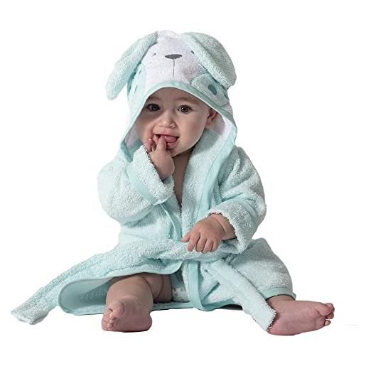 Ti TIN accappatoio con cappuccio per bambini | 100% cotone morbido e assorbente con orecchie di coniglietto turchese, taglia 6 o 9 mesi