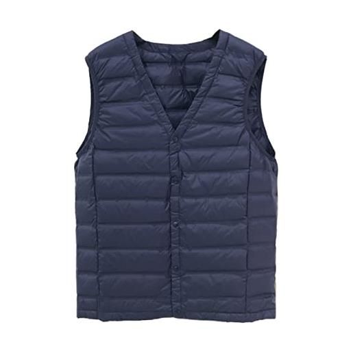 Generic gilet trapuntato da donna, in tinta unita, senza maniche, leggero, alla moda, con scollo a v, con bottoni, con tasca con cerniera, nuovo, marina militare, xxl