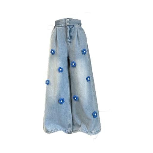 Jeans larghi per ragazzi Vintage Gamba Larga Elastico in Vita Streetwear Dritto Casual Denim Pantaloni Bambini Bambino Vintage Denim Pantaloni con Tasche Ragazze Jeans allentati, Blu, 9-10 Anni