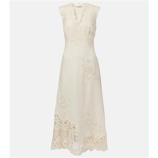 Ulla Johnson abito lungo olivette in lino con pizzo