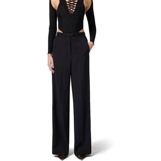 ELISABETTA FRANCHI pantalone in crepe con banda in raso - pa08751e2 - nero