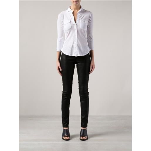 James Perse sheer slub panel shirt - white