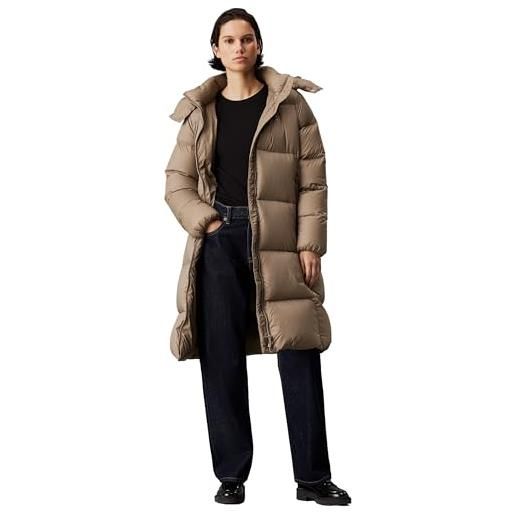 Calvin Klein donna cappotto down long puffer impermeabile, beige (brindle), xl