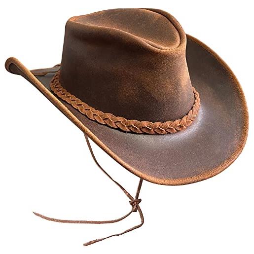 BRANDSLOCK cowboy per uomo e donna-premium pelle australiano cappello-fatto a mano leggero western cappello-modellabile tesa larga cowgirl cappello-festa costume per viaggio e sole protezione