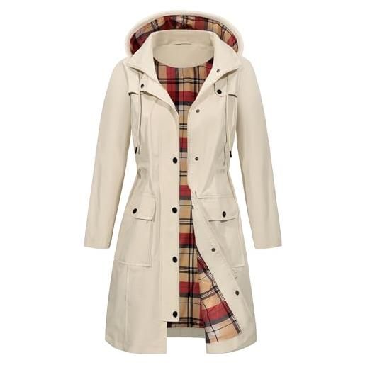 Tuopuda giacca impermeabile donna antivento leggera giacca a vento pioggia con cappuccio lungo antipioggia trench impermeabile raincoat zipper softshell jacket cappotto parka outdoor, marina, s