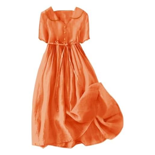 Generic abiti estivi da lavoro da donna in vestibilità comoda casual da donna in cotone e lino tinta unita retrò scollo a v abito casual da donna lunghezza al ginocchio, arancione, l