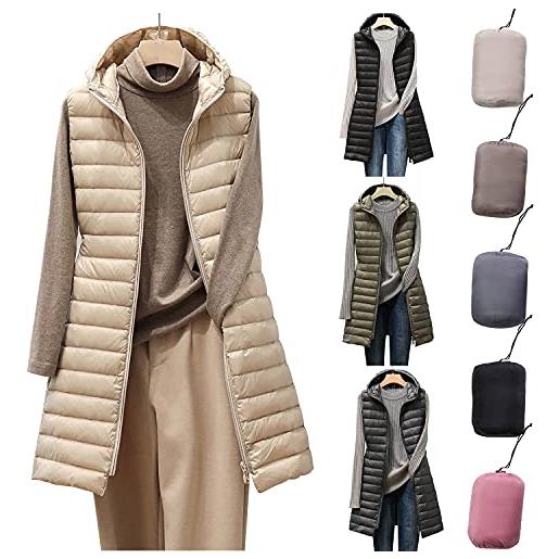 HHMY gilet lungo da donna - gilet trapuntato leggero con cappuccio, giacca trapuntata, giacca trapuntata, giacca invernale trapuntata, senza maniche, lunghezza media, antivento, s - 4xl, beige. , s