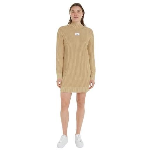 Calvin Klein jeans washed monologo sweater dress j20j222878 vestiti in maglia, beige (warm sand), s donna