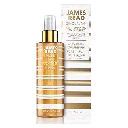 James read spray abbronzante illuminante h2o a base di acqua di rose organica e infuso brillante di oro 24 carati, adatto per tutte le carnagioni