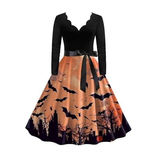 Generico halloween zucca vestito da donna con fiocco per halloween, cosplay, feste, vestito donna con stampa zucca costume di halloween adulti, vestito halloween donna zucca a-line