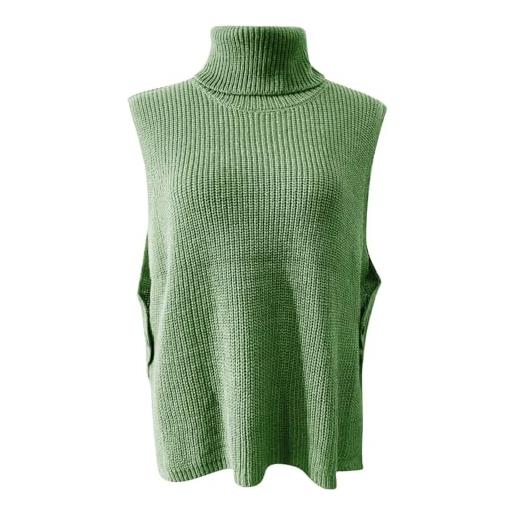 Generisch maglione a collo alto, nero, sexy, da donna, con gilet largo, senza maniche, senza maniche, verde, xl