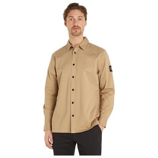 Calvin Klein jeans camicia uomo badge shirt camicia casual, beige (travertine), l