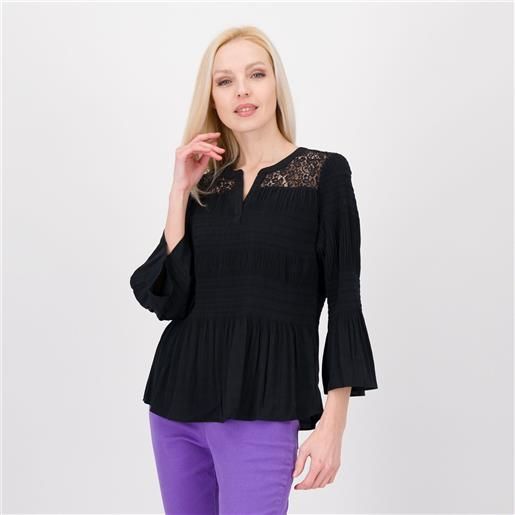 Isaac Mizrahi Live! blusa in tela crépe operata con plissé al fondo e polso