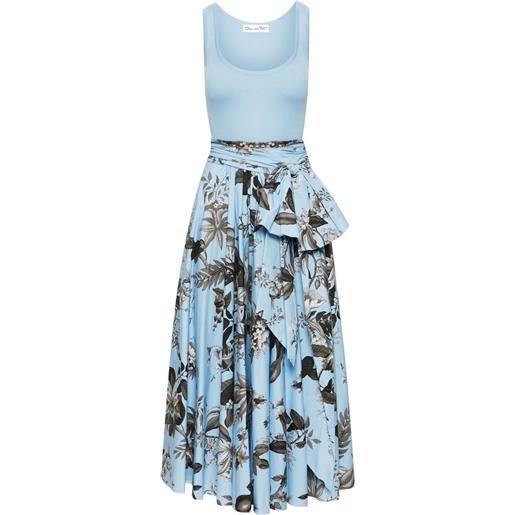 Oscar de la Renta abito midi flora & fauna smanicato - blu