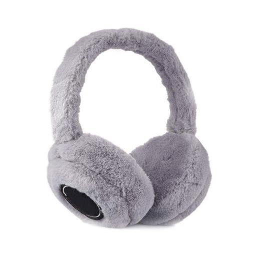 FAMKIT musica bluetooth, paraorecchie pieghevoli, soffici, in peluche, con funzione bluetooth, senza fili, per il freddo, grigio. , m