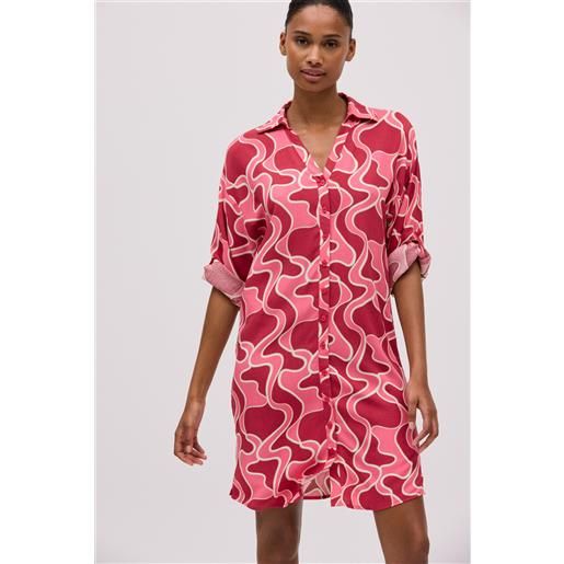 Ysabel Mora abito chemisier corto stampato a maniche lunghe