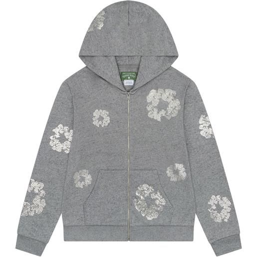 Denim Tears felpa swarovski wreath "grey" con zip e cappuccio - grigio