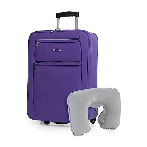 ITACA - valigia 55x40x20 trolley bagaglio a mano. Valigie per i tuoi viaggi in cabina. Trolley bagaglio a mano. Materiale eva polyester resistente e super leggero, viola