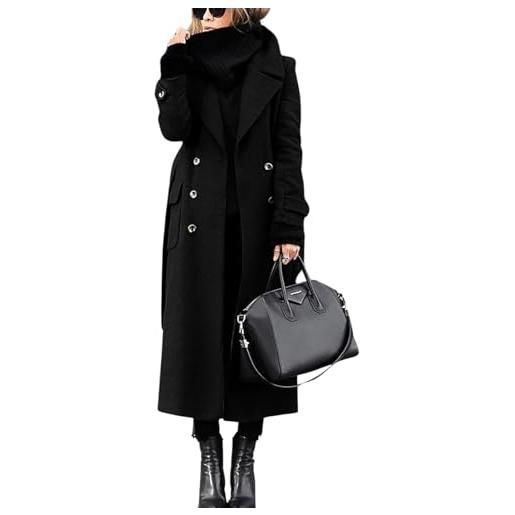 Goolecrimp cappotto invernale da donna in misto lana con risvolto doppiopetto cappotto lungo casual da lavoro alla moda con cintura cappotto caldo elegante da ufficio all'aperto (grigio, l)