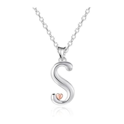 Ciondolo a cuore con scritta Love e fiorellino in argento Sterling con collana di 45,7cm