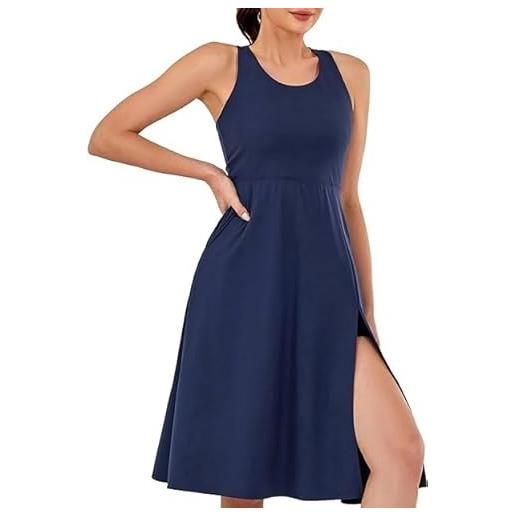 Jack Smith abito sportivo da donna con scollo a u e spacco frontale, senza maniche, bianco, s