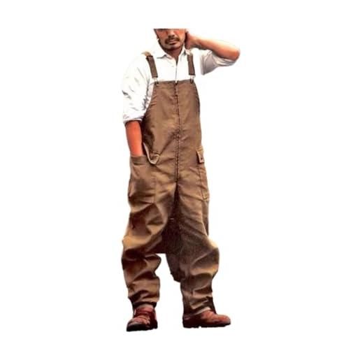 lmoikesz salopette da lavoro vintage da uomo, resistente ed elegante, per uomo moderno, in poliestere, con bretelle larghe, pantaloni da lavoro professionali, marrone, xxl, marrone, xxl