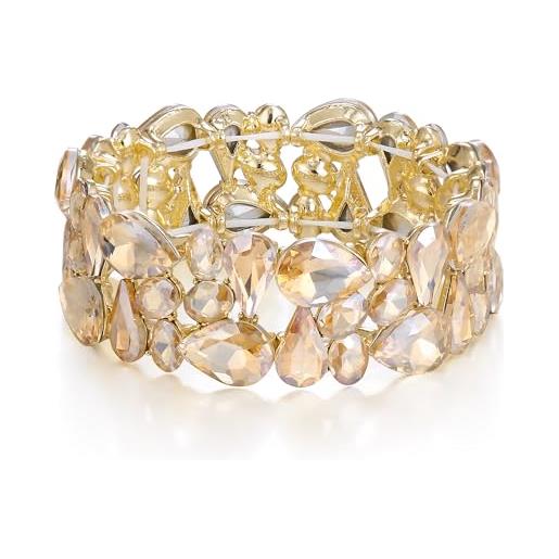 EVER FAITH Bracciale Elastico In Cristallo E Strass, Rettangolare Vintage Art Deco, Gioiello Da Polso Per Donna, Confezione Regalo, 16x3 Cm