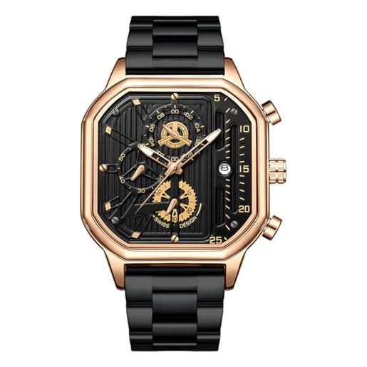 RORIOS Orologio Uomo Analogico Al Quarzo – Cronografo Con Fasi Lunari E Calendario – Cassa 48mm In Acciaio Inox – Con Scatola Regalo - 3