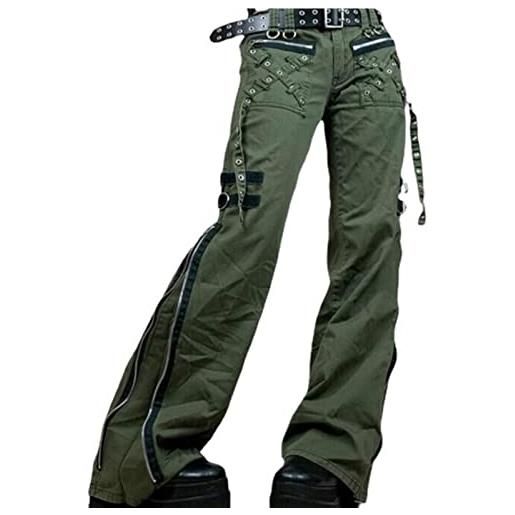 HAOSEM militare verde cargo pantaloni svasati a vita bassa y2k donne vapore punk pantaloni harajuku stile gotico post apocalittico wasteland abbigliamento