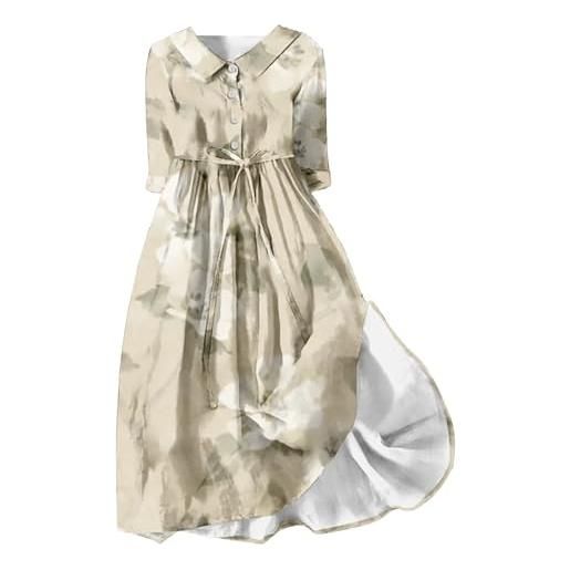 Generic abito elegante donna abito ampio a maniche lunghe midi con bottoni stampa floreale casual da donna vestito tulle (beige, xxxl)