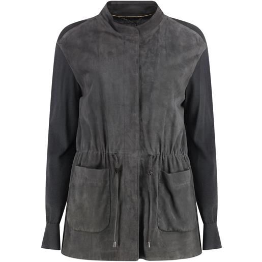 Moorer cardigan in pelle scamosciata - grigio