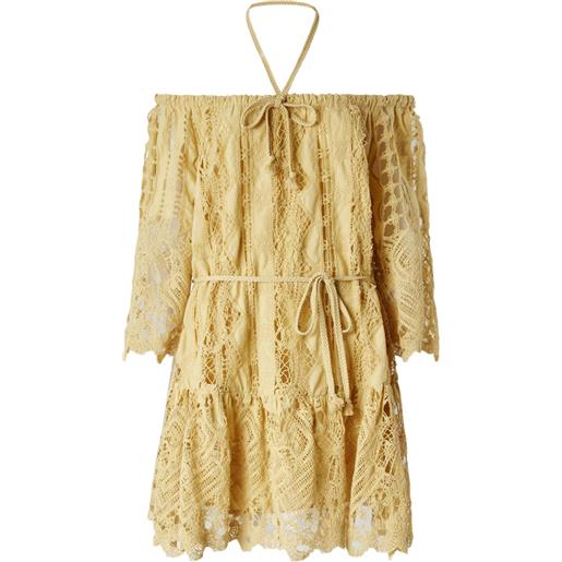 PINKO abito corto in pizzo - giallo