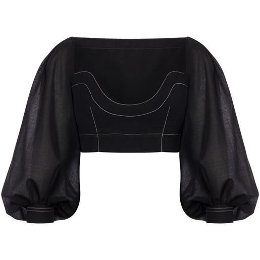 Philosophy Di Lorenzo Serafini top corto con maniche bishop - nero