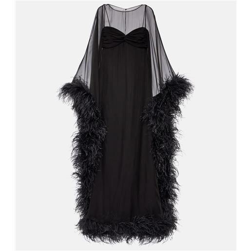 Valentino abito lungo in seta con piume