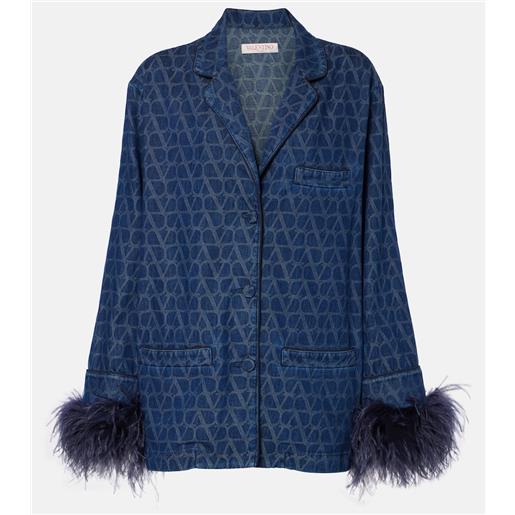 Valentino camicia di jeans con piume