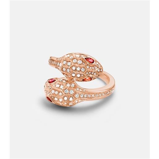 Bvlgari anello serpenti seduttori in oro rosa 18kt con diamanti e rubeliti