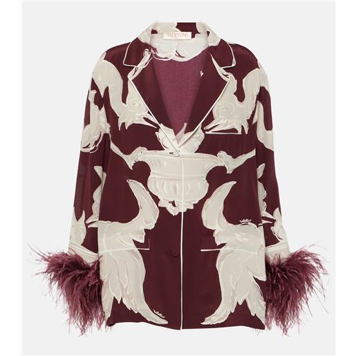 Valentino blusa in crãªpe de chine di seta con piume