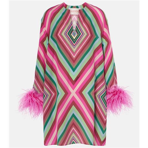 Valentino abito corto in crãªpe de chine di seta con piume