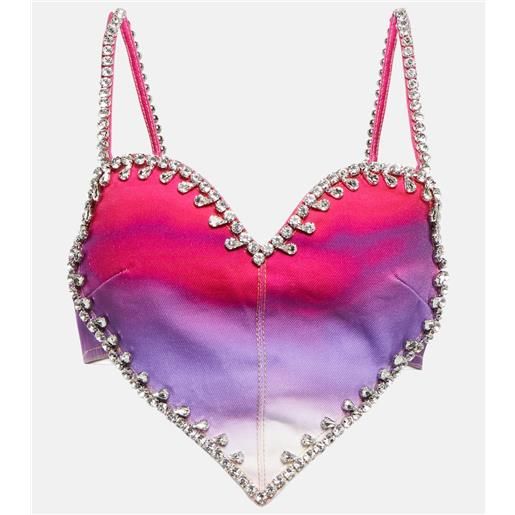 Area top cropped in denim con cristalli