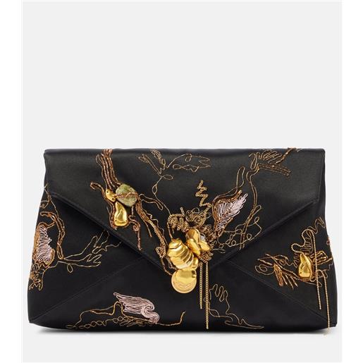 Dries Van Noten borsa a spalla in raso con ricamo