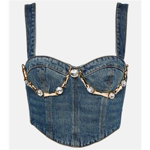 Area bustier claw di jeans con cristalli
