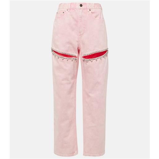 Area jeans regular con cut-out e cristalli