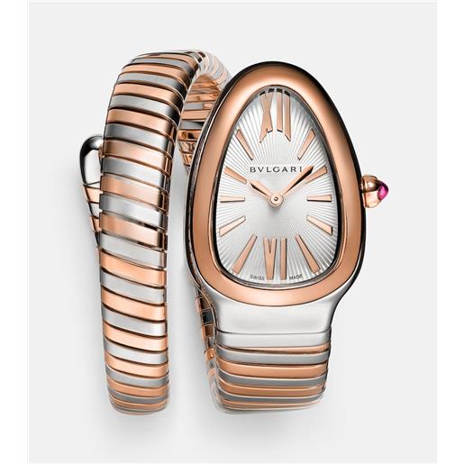 Bvlgari orologio serpenti tubogas 35mm in oro rosa 18kt e acciaio inox con rubellite