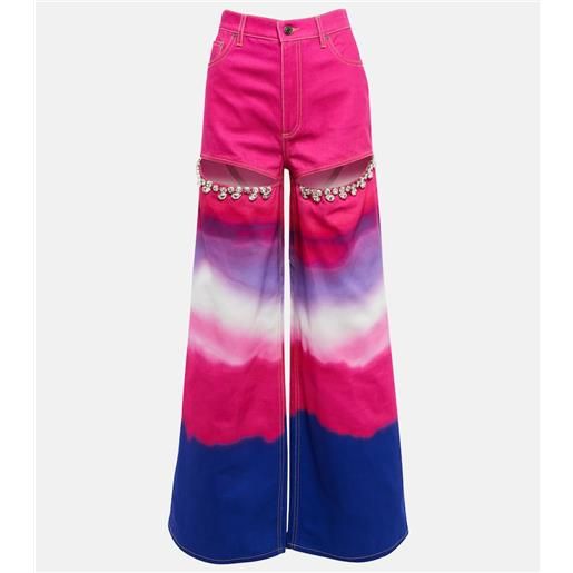 Area jeans a gamba larga con cristalli