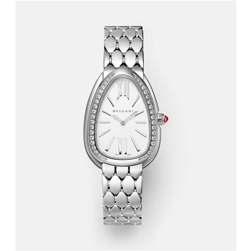 Bvlgari orologio serpenti seduttori 33 mm in acciaio inossidabile con diamanti e rubellite