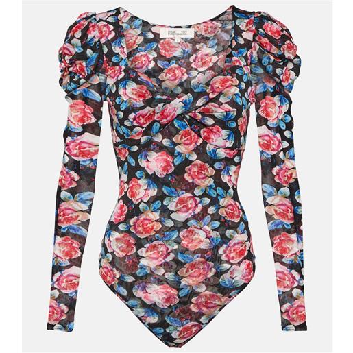 Diane von Furstenberg body erik in mesh con stampa floreale