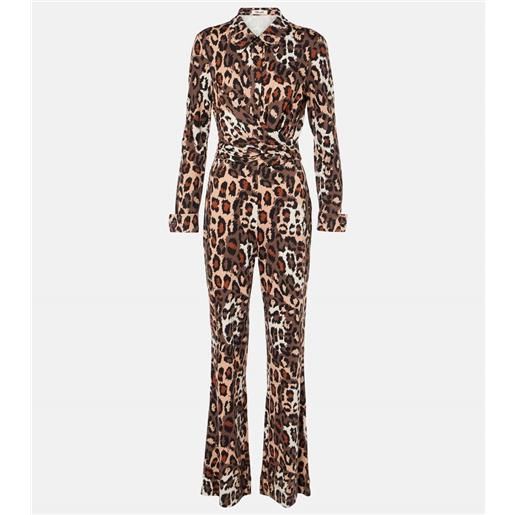 Diane von Furstenberg jumpsuit michele con stampa leopardata