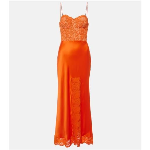 Rebecca Vallance abito lungo adira in raso di seta con pizzo
